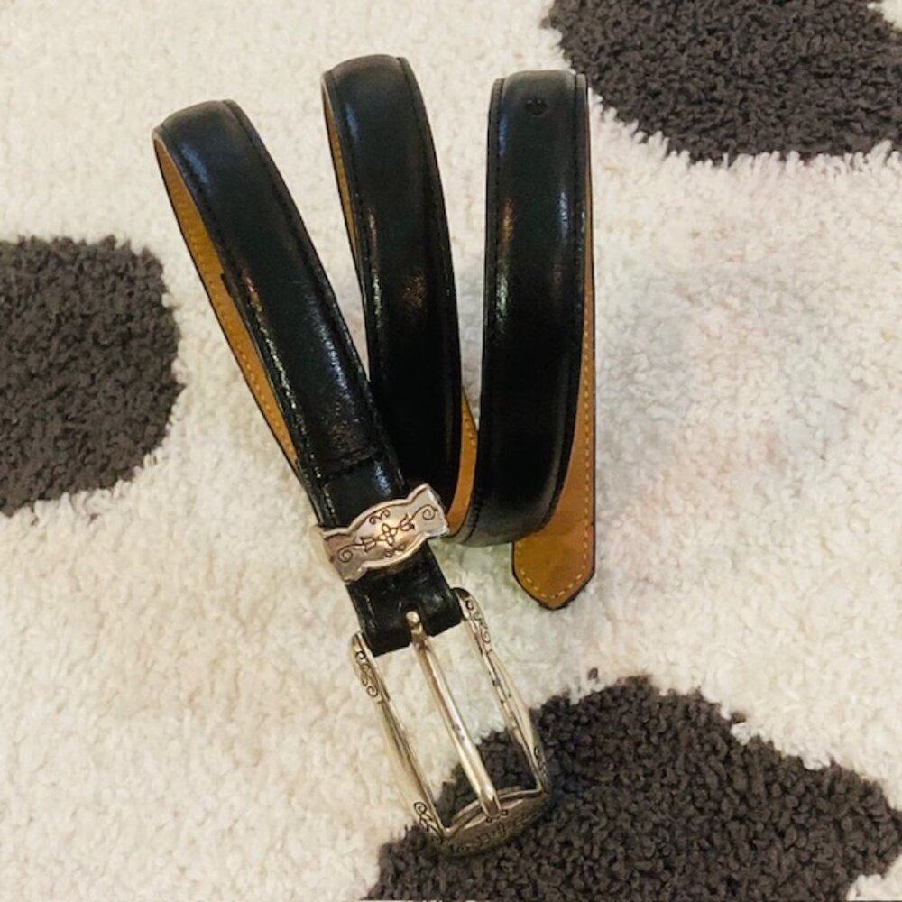 Brighton Womens Size Medium Large 32 Vintage Skinny Black Silver Leather Belt